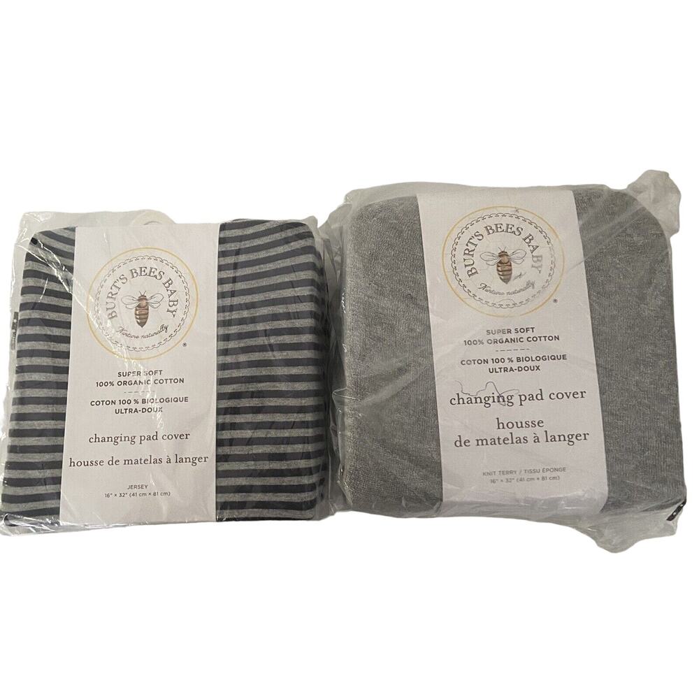 Burt's Bees Changing Pad Cover Baby Soft Organic Cotton Gray 16x33" NEW Lot Set
